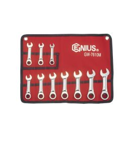Genius Tools 10 Piece Metric Stubby Combination Ratcheting Wrench Set - GW-7610M