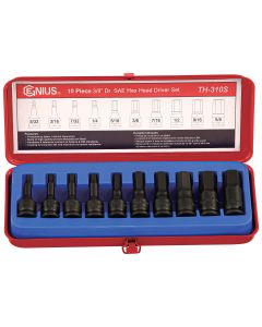 Genius Tools 10pc SAE Hex Impact Bit Socket Set