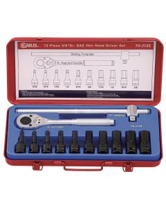 12-Piece SAE Hex Impact Bit Socket Set - CR-Mo Quality