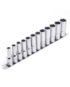 Genius Tools 12pc 3/8" Dr. Metric Deep Socket Set, Cr-V Steel, GD-312M
