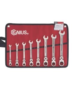 Genius Tools 8 Piece Stainless Steel SAE Combination Flex Head Ratcheting Wrench Set - GW-7308S